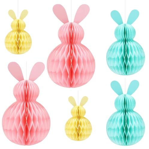 6 DéCoration De PâQues, Carnaval Decoration, Decoration Paques Lapin Papier Oeufs, Pompon En Papier De Soie, Papier Boules En Nid D'Abeille En Forme De Lapin De Soie à Suspendre Et à DéCorer