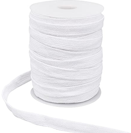BENECREAT 27.34 Yards/25 m Weiße Flache Ersatz-Baumwollschnüre, 5/8 Zoll (15 mm) Breiter, Hohler, Weicher Kordelzug Mit Leerer Kunststoffspule, Für Bekleidungszubehör