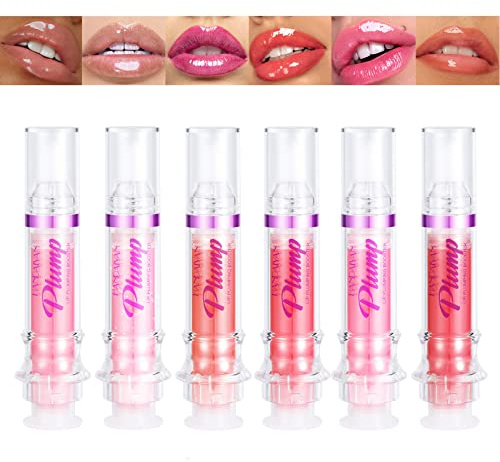 Domality 6pcs Set de Gloss Pour Les Lèvres, Effet brillant et perlé, Infusé avec de l’extrait de piment chaud pour des lèvres plus pulpeuses