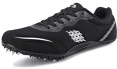 SDEQA Leichtathletik-Spike-Schuhe Herren Laufschuhe Für Sprints, 8 abnehmbaren Nägel Leichtathletikschuhe mit Spikes & Sprint Herren Kinder Damen Jugendsportschuhe,Schwarz,41 EU