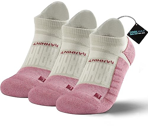 Rahhint Pro Coolmax Anti-Blister Cushioned Running Socks Ankle Compression for Women and Men, Lightweight Summer Marathon Walking Training (3 Pairs)