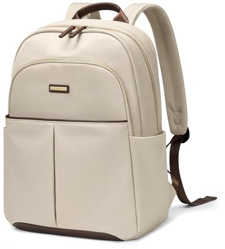 GOLF QUALITY ryggsäck damer, skolryggsäck damer med laptopfack, 14 tums laptopryggsäck stor, ledig dagsryggsäck, stöldskyddad ryggsäck elegant för arbete resor universitet, beige