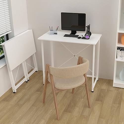 Klapptisch Schreibtisch Faltbar Tisch Klein Computertisch klappbar für Homeoffice Arbeitszimmer PC Tisch Arbeitstisch, Klappbarer Esstisch, Foldable Table für Homeoffice, Freien, 80x45.5x74cm, Weiß