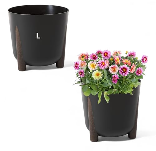 MELTOM Blumentopf mit Füßen Rund Übertopf Pflanztopf L - DxH: 30 x 25 cm (SCHWARZ)