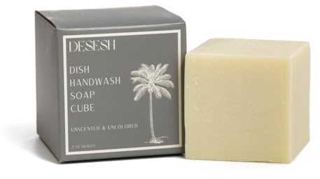 Natural Solid Dish Soap Bar, Concentrated Eco-Friendly Dishwashing Detergent, Extra Large Cube, Vegan, Hand-Made In The USA, No Plastic, No Artificial Fragrances or Colors