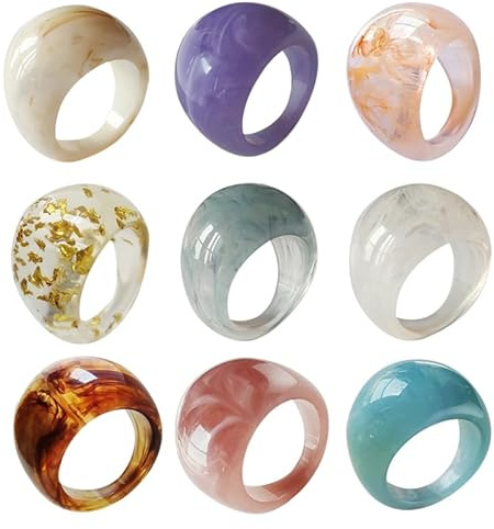 CALLARON Anillo De Dedo Elegante Multicolor Acrílico Ligero Apilable Para Mujer Moda Decoración Casual Y Regalo Creativo 9 Piezas