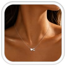 LOLIAS Collar Personalizado Corazón Plata Acero Inoxidable Colgante Letra Corazón Pequeño Regalos para Mujeres Niñas