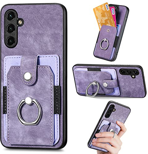 Samsung Galaxy A55 5G Case Samsung A55 5G Phone Case Wallet Shockproof Bumper with Ring Holder Card Slots PU Leather Cover Anit-Fall Anti-Drop Kickstand Shell Cover for Samsung A55 5G, Purple