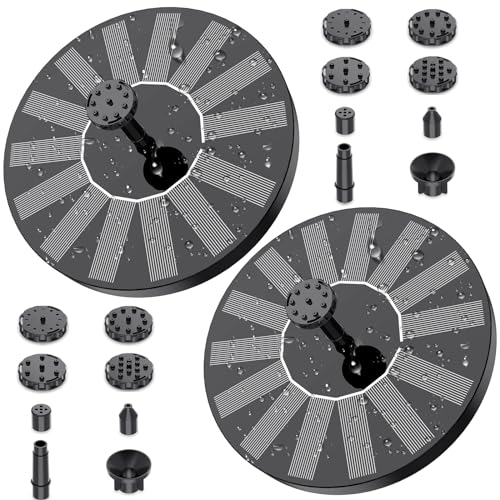 AISITIN Fontana Solare da Giardino Esterno con 6 Ugelli e 4 Fissatori Fontana Solare per Laghetto Pompa Acqua Energia Solare per Bagno per Uccelli,Stagno,Decorazione del Giardino (2 pezzi)