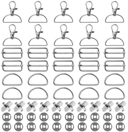 Neikafan 40 Stück Taschenzubehör zum Nähen 32mm D Ringe Gürtelschnallen Leiterschnalle Magnetknöpfe Karabinerhaken mit Drehgelenk für Taschen für Taschen Gurt Kostüme Rucksack Hundeleine DIY