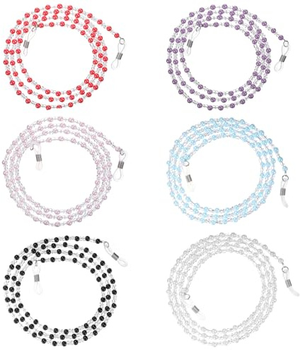 WLLHYF Brillenkette für Damen 6 Stück Brillenbandhalter Kette Stilvolles Halskettenband Mehrfarbig Maske Sonnenbrille Lesebrille Brillenhalter (Schwarz,Rot,Lila,Blau,Rosa,Weiß)