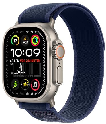 Apple Watch Ultra 2 (GPS + Cellular 49 mm) Smartwatch, Sportuhr mit Titangehäuse in Natur und Trail Loop in Blau (S/M). Fitnesstracker, präzises GPS, extra Lange Batterielaufzeit
