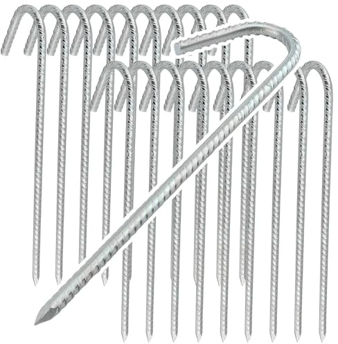 TAICHEUT Lot de 20 piquets d'ancrage au Sol argentés de 40 cm, piquets métalliques en J, piquets de Camping Robustes pour Jardin, Camping, tentes, Trampoline, balançoire