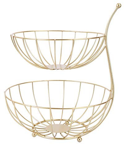Metal Fruit Basket Fruit Etagere Fruit Bowl Fruit Basket 2 Tier with Banana Holder for Vegetables Fruit Snacks Bread Display Stand Kitchen Decoration-Schwarz Baskets(Gold)