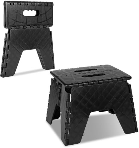 Albert Austin Folding Step Stool Durable Plastic Small Step Stool Slip Resistant Stepping Stool With Built-In Handles 150kg Capacity Folding Footstool Lightweight Stool For Kitchen Laundry (Black)