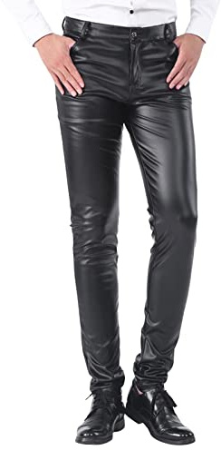 Pantaloni da uomo in pelle PU, aderenti, slim fit, leggins lunghi, comodi, morbidi, effetto bagnato, sexy, in similpelle, per carnevale, rock, punk, moto
