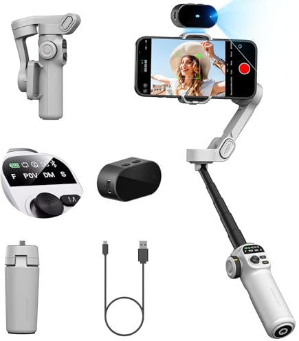 AOCHUAN Gimbal Stabilizer for Smartphone,20CM Extension Rod,NO APP Face & Object Tracking,Gimbal for iPhone 16 15 14 Pro Max&Android,w/OLED Screen,Gesture Control Stabilizer-Smart X2AI White