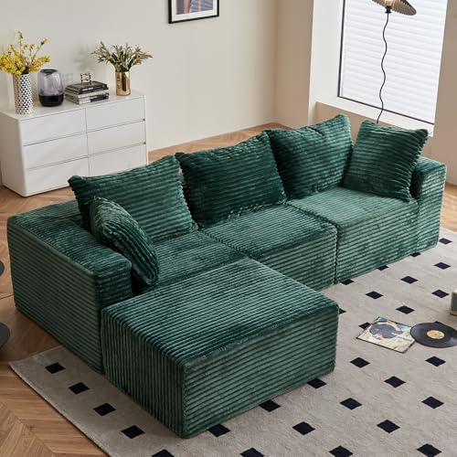 Vamcheer Ecksofa mit Schlaffunktion - Big Sofa Couch 3 Sitzer in L-Form, Modulares Boneless Schlafsofa als Wohnlandschaft, 274 x 102 cm, Grün