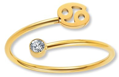 Stjärnteckenring Kräftan guld med zirkonia för damer - 18K guldpläterad damring i 316L rostfritt stål | Justerbar ring (ringstorlek 52-60) och vattentät - inkl. presentask.
