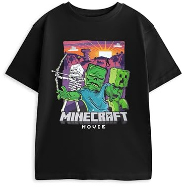 Minecraft Zombie Squelette Creeper T-Shirt pour Enfants | Tee-Shirt Graphique Noir pour garçons | Haut décontracté à Manches Courtes et col Rond | Vêtements axés sur Le Film
