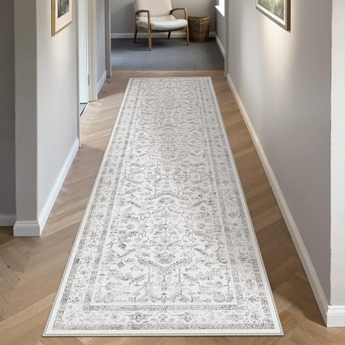 PureCozy Vintage Tappeto Cucina Antiscivolo Lavabile 60x240cm Grigio Passatoia Corridoio Scendiletto Camera da Letto Sala Ufficio Lungo Carpet Pelo Corto Morbido Rug