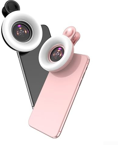 Objectif macro 15x avec anneau lumineux LED portable pour smartphone luminosité réglable pour superbes photos de gros plan (noir)