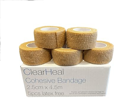 ClearHeal Cohesive Bandages, Beige, Pack of 5 (2.5cm x 4m Latex Free)