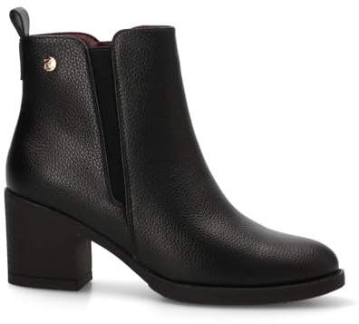Etika Botines de Plataforma y Tacón Alto para Mujer, Botín de Punta Cuadrada Estilo Calcetín con Tacón Ancho de 6,5cm, Modelo 11051 Negro - 38