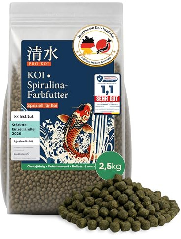 PRO KOI Spirulina-Farbfutter 8 L (ca. 2,6 kg) – Farbfutter ganzjährig | schwimmende Pellets 6 mm | für Koi | satte Farben | Premium-Protein, Spirulina, Astaxanthin, Omega-3 | Made in Germany