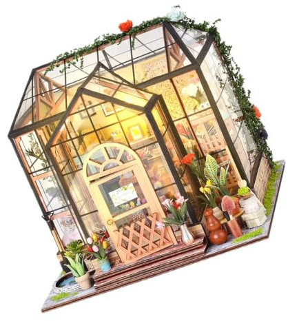 POPETPOP Juego de Rompecabezas de Invernadero en Miniatura 3D DIY, Kit de Modelo de Casa de Flores, Madera y Acrílico, Accesorios, para Decoración del Hogar y Habitación de Niñas,