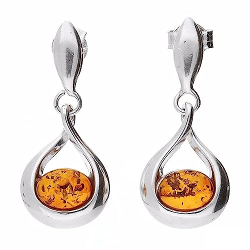 Ámbar pendientes de plata de ley – Colgante para larga ámbar Fancy gota – para los amantes de la joyería de ámbar