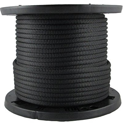 QNR 3/8 Black Polyester Rope, Solid Braid Dacron Utility Rope, 250 ft Spool, Low Stretch UV Resistant Industrial Cord