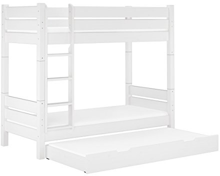 Erst-Holz®Massivholz-Stockbett Kiefer weiß 90x200 teilbar Rollrost Matratzen Bettkasten 60.16-09WT100MS7M