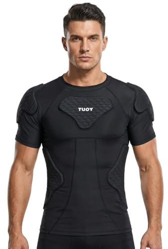 DGYAO Padded Comprssion T Shirt, Mens Rugby Safe Guard Top for Chest Rib Shoulder Protector XX-Large
