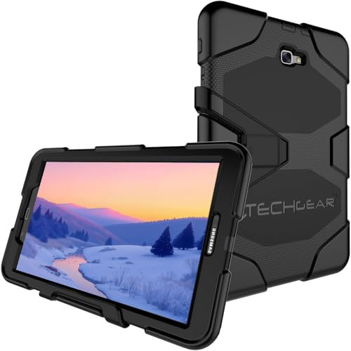 TECHGEAR Schutzhülle für Samsung Galaxy Tab A 10.1 Zoll 2016-2018 (SM-T580 Serie) Heavy Duty Robuste Schutzhülle Design mit abnehmbaren Ständer Schule, Kids, Bauunternehmer Fall - Schwarz