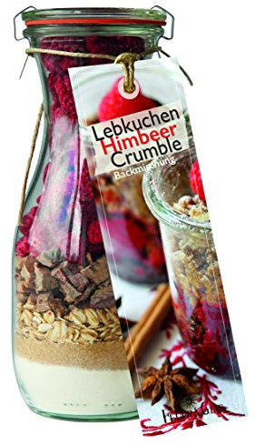 Backmischung im Glas für Lebkuchen-Himbeer-Crumble – Raffinierte Geschenkidee für Backfreunde – Backzutaten im Weckglas für die einfache Zubereitung – Gourmet Back-Mischung von Feuer & Glas