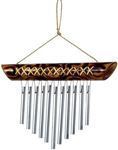 Aluminium Klangspiel, exotisches Windspiel aus Bambus, Variante 13 | Dekoratives Klangspiel, Länge der Klangstäbe: 10-15 cm, ideal für Garten oder Balkon.