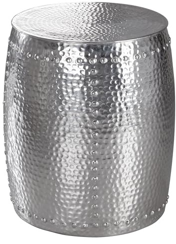 FineBuy Beistelltisch Rund 42x42x49 cm Metall Silber, Wohnzimmertisch klein | Couchtisch in Hammerschlag-Optik, orientalischer Ablagetisch, handgefertigtes Unikat, als Sofatisch und Dekotisch nutzbar
