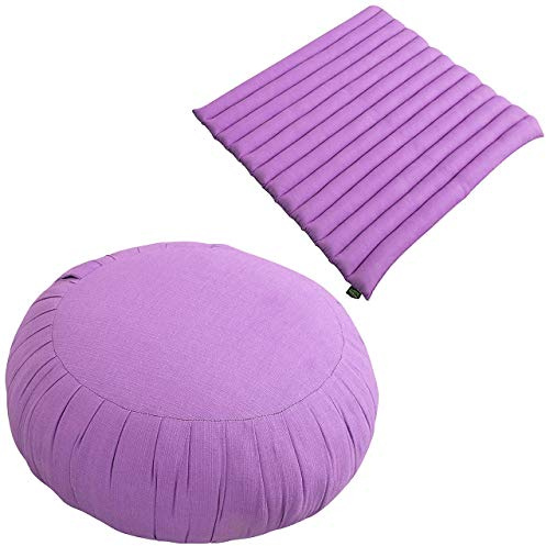 Laeto Zen Sanctuary Yoga & Meditation Zafu Cushion And Zabuton Mat Set | Yoga Cushion, Pilates Equipment With Firm Kapok In Cotton Linen Purple
