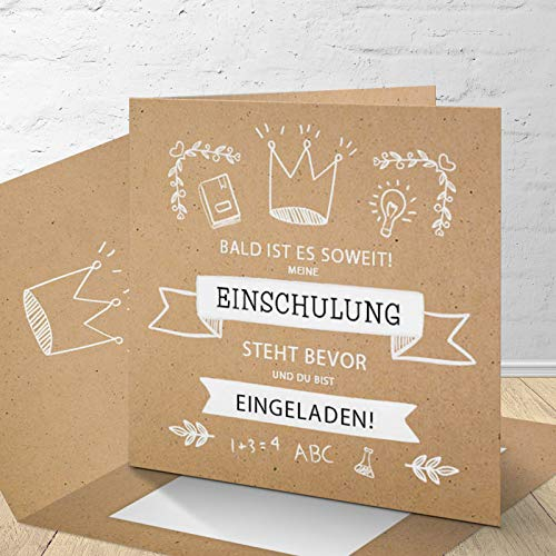 Kartenkuss 8x Danksagungskarten zur Einschulung mit passenden Umschlägen, Danksagungskarten zur Einschulung im Set zu 8 Stk.Krone De