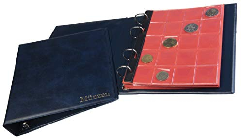MC.Sammler Münzalbum für 300 Diverse Münzen von Großen bis Kleinen Münzen Album mit 14 Münzhüllen und roten Trennblättern Blau
