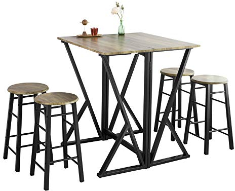 SoBuy OGT24-N 5-teilige Essgruppe Esstisch mit 4 Stühlen Klapptisch Esszimmer Sitzgruppe Küche Küchentisch Holztisch klappbar im Industrial-Look