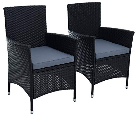 ESTEXO Polyrattan Gartenstuhl Set 2er Stuhlset Rattan Stuhl Garten Sessel Rattanstühle Balkonstühle Terrassenstühle Outdoor Stühle Balkonsessel (Schwarz)