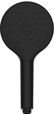 WENKO Duschkopf Automatic Cleaning, Anti-Kalk, runde Universal-Handbrause mit automatischem Reinigungssystem, belebende Regenwasserdusche, handlicher Brausekopf Ø 12 cm im Industrie-Flair, ABS Schwarz