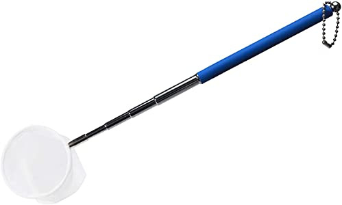 boxtech Fish Shrimp Skimming Net Feinmaschiges, erweiterbares Fischernetz mit Edelstahlgriff für Aquarium Pond Creek (Blau, Runden)