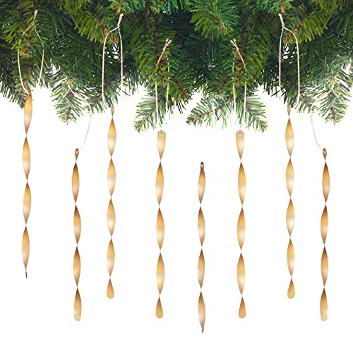 AMS Christmas Tree Ornaments 24PCS Aluminum Twisted Icicles Ornament Set for Christmas Tree New Year Party Decorations Supplies(Matte 7,Champagne)