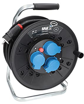 KALLE DAS KABEL Kabeltrommel Classic mit 3 Schukosteckdosen H07RN-F 3G 1,5mm² 40 Meter für Handwerker Heimwerker Baustellen und dem Einsatz im Außenbereich