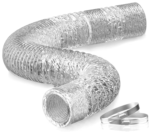 Hon&Guan 150mm Flexible Aluminium Foil Ducting 5m with 2 Clamps Insulated Heat ducting 6 Inch Hot Air Ducting Hose for Cooker Hood, Extractor Fan, Dryer Vent