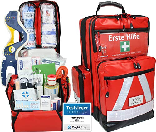Erste Hilfe Notfallrucksack Betriebssanitäter mit manuellem Blutdruckmessgerät & Stethoskop aus roter Plane mit Waterstop