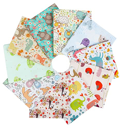 Craftido 10 pezzi di Tessuto in Cotone Fat Quarters 18”x21”(46x53cm) - Peso Medio 145g - Tessuto 100% Cotone per Quilting, Cucito, Patchwork, DIY e Artigianato Fatto a Mano - Wild Animal
